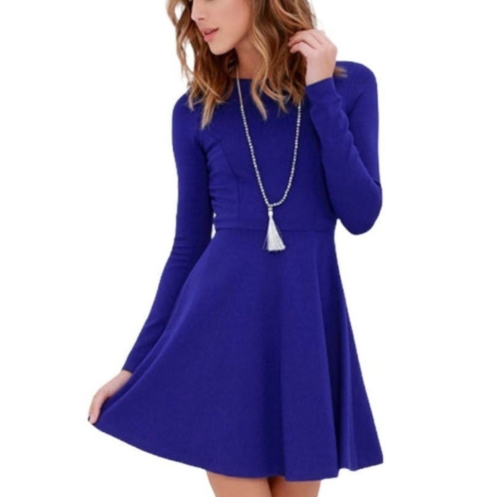 Lulu’s Forever Chic Royal Blue Ling Sleeve Skater Dress